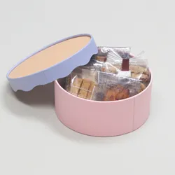 丸型ウェーブ調かぶせ蓋付お菓子プレゼント用ボックス(サブレ)Mサイズ