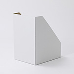 表面が白色のシンプルなダンボール製ファイルボックス・収納スタンド。A4ファイル対応サイズ 3