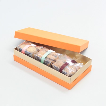 かぶせ蓋型デザートギフト用箱(フィナンシェ・バウムクーヘン他)オレンジ-Mサイズ