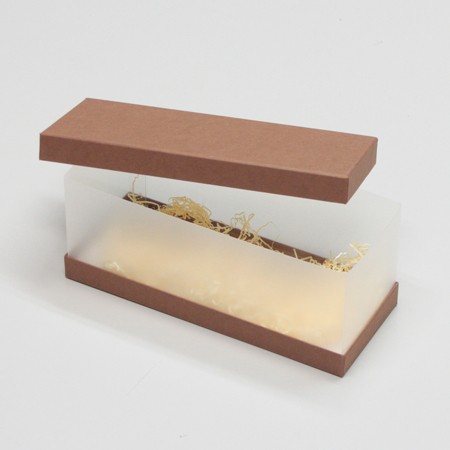 かぶせ蓋＆サイドクリア型贈り物用菓子箱(マドレーヌ・パイ他)茶-Mサイズ-3