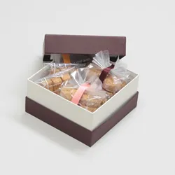 かぶせ蓋型焼き菓子プレゼント用BOX(ドライフルーツ・カップケーキ他)茶/白-Sサイズ