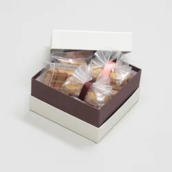 かぶせ蓋型焼き菓子プレゼント用BOX(カップケーキ他)白/茶-Sサイズ