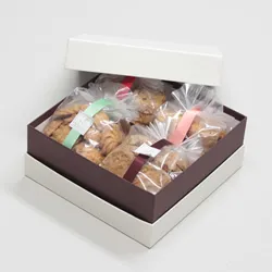 かぶせ蓋型焼き菓子プレゼント用BOX(ドライフルーツ他)白/茶-Mサイズ