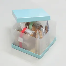 かぶせ蓋＆サイドクリア型贈り物用菓子箱(マドレーヌ・パイ他)あさぎ-Sサイズ