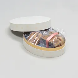 楕円型かぶせ蓋デザート贈答用箱(タルト・サブレ他)花柄-Mサイズ