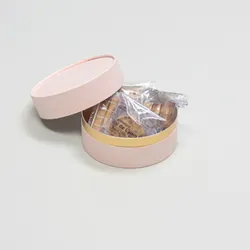 丸型かぶせ蓋付洋菓子詰め合わせケース(パウンドケーキ・ラスク他)ピンク-Sサイズ
