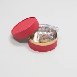 丸型かぶせ蓋付洋菓子詰め合わせケース(パウンドケーキ・ラスク他)赤-Sサイズ