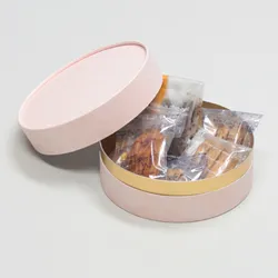 丸型かぶせ蓋付洋菓子詰め合わせケース(パウンドケーキ・ラスク他)ピンク-Mサイズ