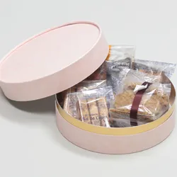 丸型かぶせ蓋付洋菓子詰め合わせケース(パウンドケーキ・ラスク他)ピンク-Lサイズ