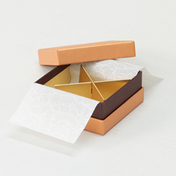 チョコギフトにおすすめなメタル加工仕切り付き箱・ブロンズ【4個用】