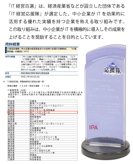 IT経営応援隊IT経営百選 「最優秀企業」認定