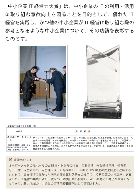 中小企業ＩＴ経営力大賞 「優秀賞」受賞