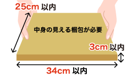 長辺34cm×短辺25cm×厚さ3cm以内