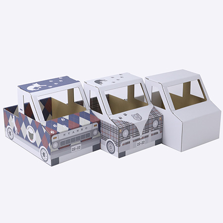 ダンボール製 ねこ専用トラック（タータンチェック柄）-5