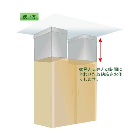 タンスの固定用。蓋付ダンボール箱（高さ変更可能タイプ）