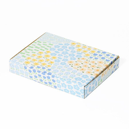 【A6/厚さ3cm】ゆうパケット対応デザインダンボール箱 お花畑（ブルー）-2