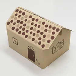 ドット柄の三角屋根が可愛い宅配60サイズのハウス型梱包箱(茶色)