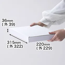 定形外郵便、ゆうパケットポストなどで利用可能。宅配60サイズで表面白色のダンボール箱