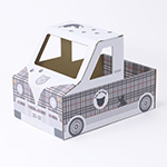 ダンボール製の猫専用トラックにタータンチェック柄を印刷したオリジナルグッズ | ねこトラ | 猫トラ 0