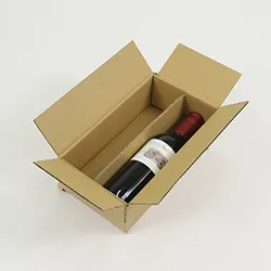 ハーフサイズのボトルが2本入る仕切り付きのワイン箱(茶)