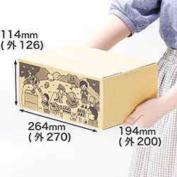 間違い探し付きの広告入り段ボール箱|ピクニック柄のデザインダンボール|B5サイズ対応